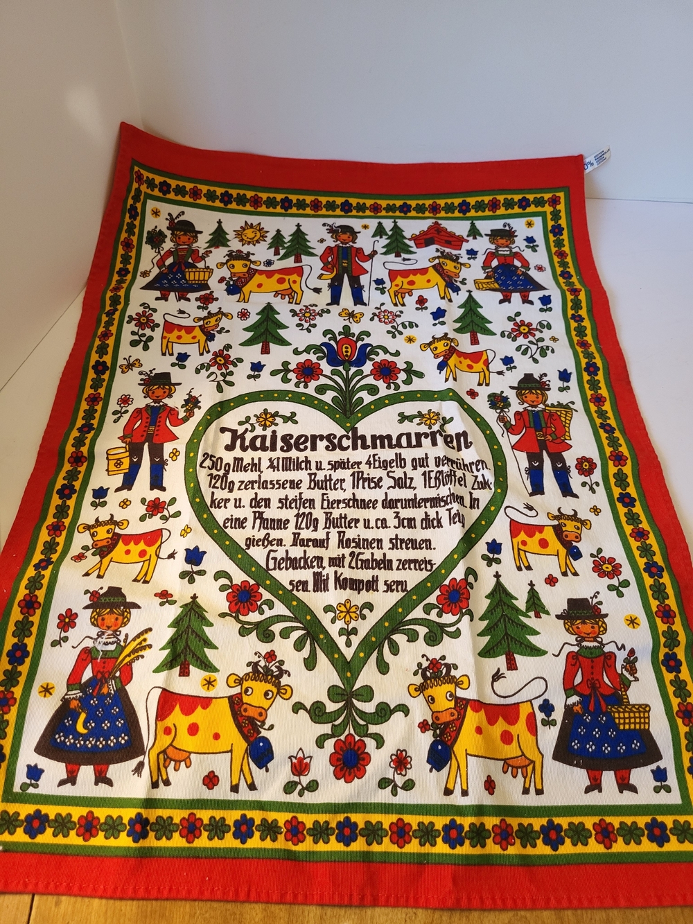 Vintage Kolf Austrian Folk Art Kitchen Towel Kaiserschmarren Recipe